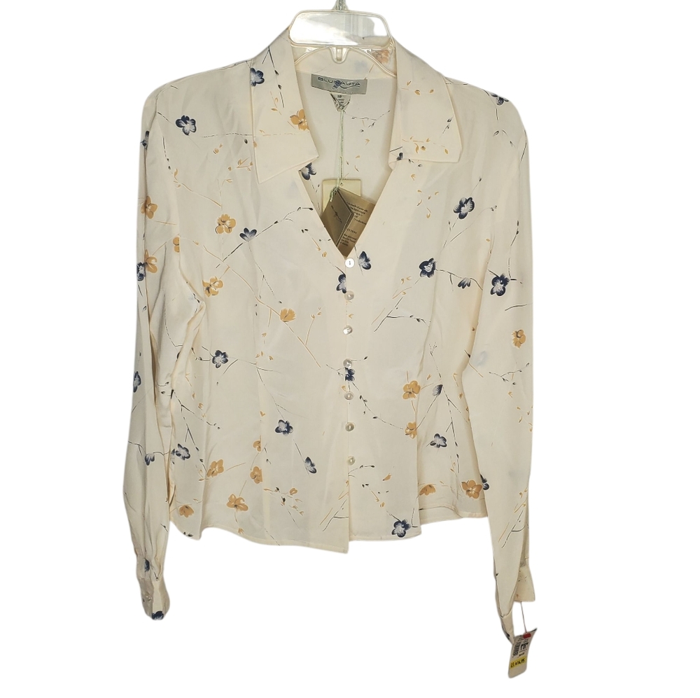 Blunauta Silk Button Italian Top Cream Floral Naires 162 Feminine